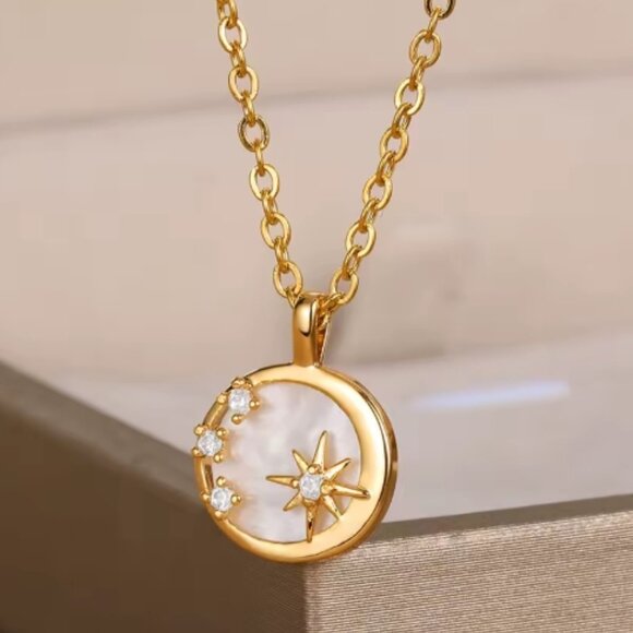 Celestial Necklace, Women's Gold Necklace, Stainless Steel Jewelry, Gift Idea - Picture 2 of 2